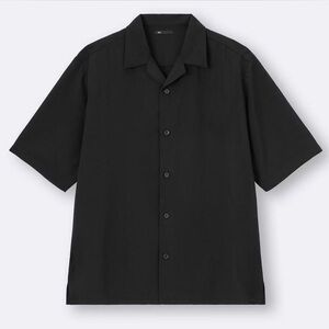Gu Japan Oversized Black Open Collar Shirt